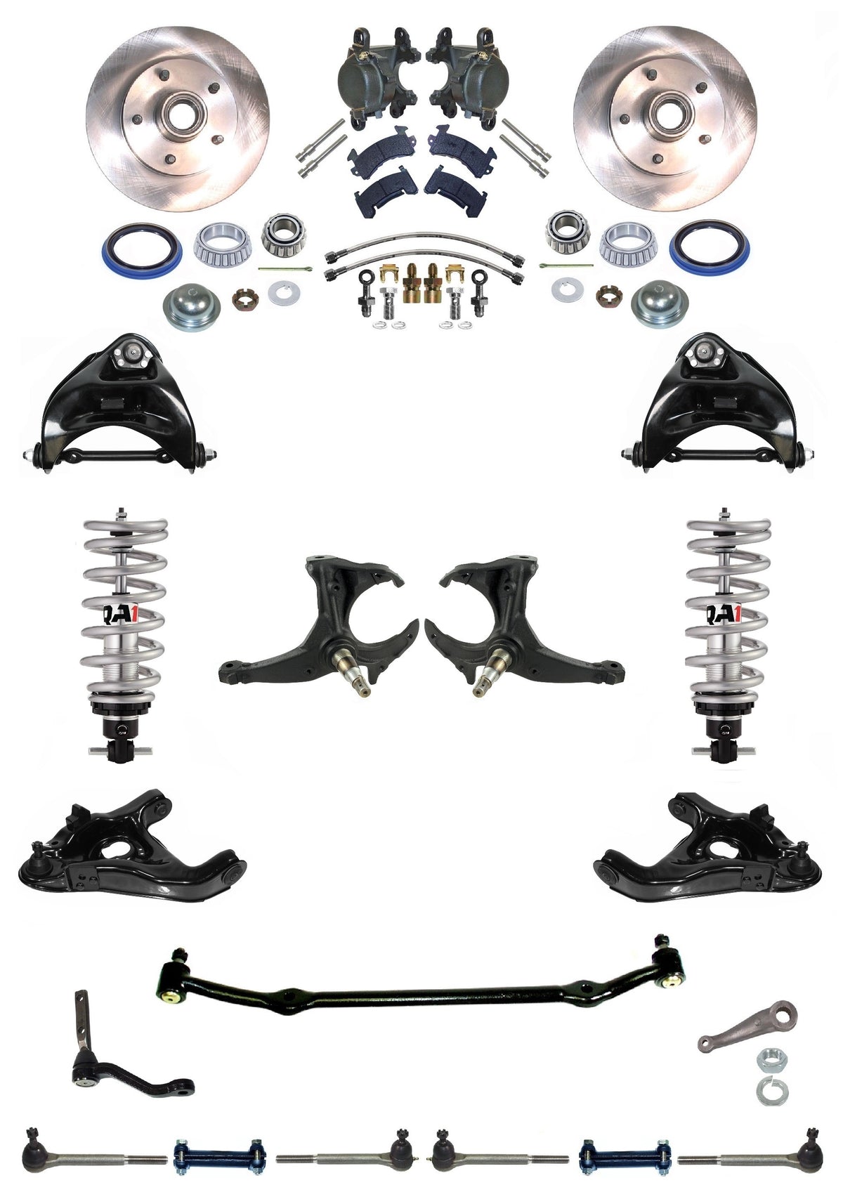 FRONT SUSPENSION,STEERING & BRAKE SET,ARMS,QA1 COILOVERS,SPINDLES,78-88 G-BODY