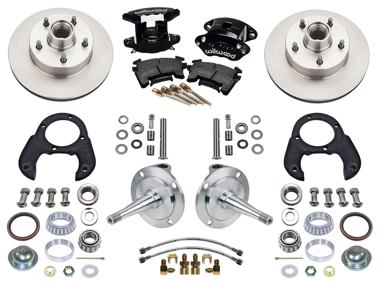 FRONT DISC BRAKES,SPINDLES,KING PINS,28-48 FORD,WILWOOD D-154,11",BLK