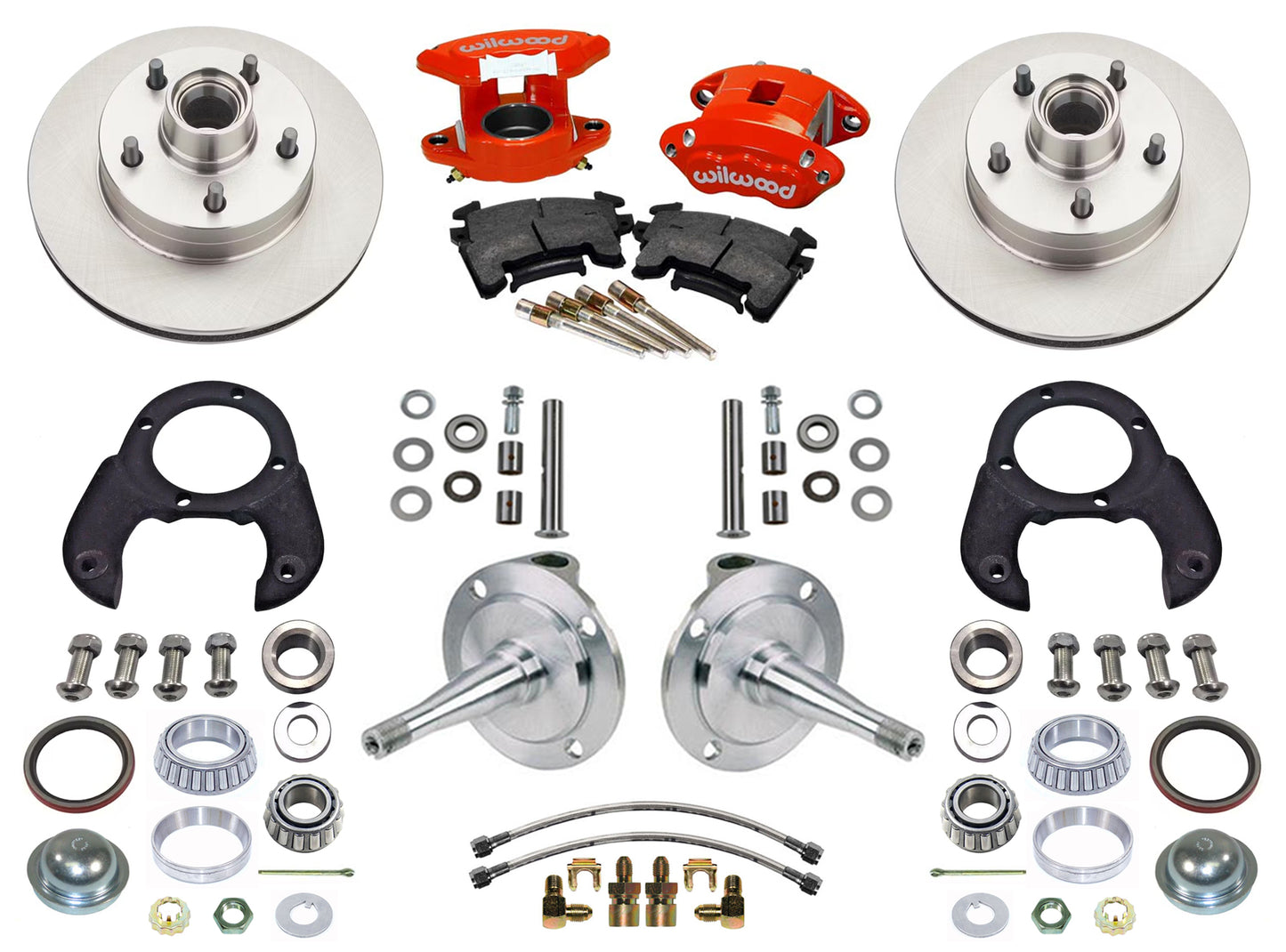 FRONT DISC BRAKES,SPINDLES,KING PINS,28-48 FORD,WILWOOD D-154,11",RED
