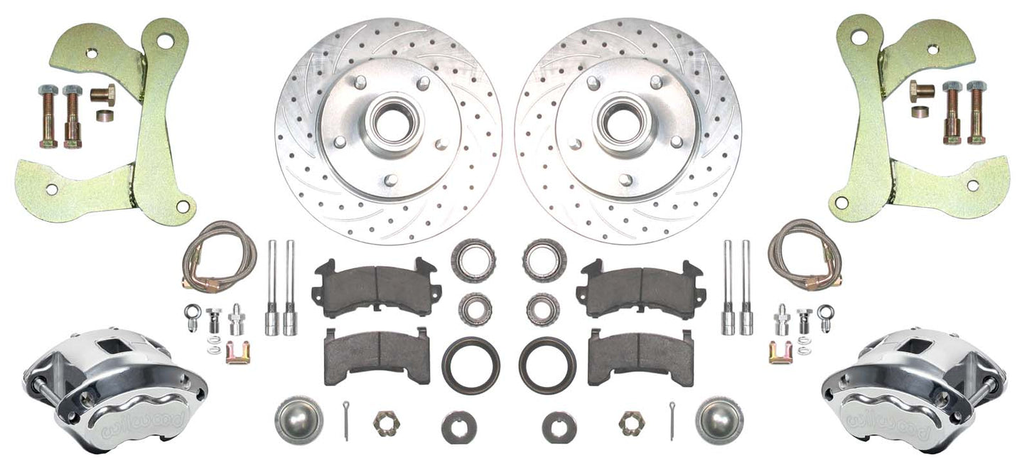 55-57 CHEVY DISC BRAKE CONVERSION KIT,11" DRILLED ROTORS,D154 POLISHED CALIPERS