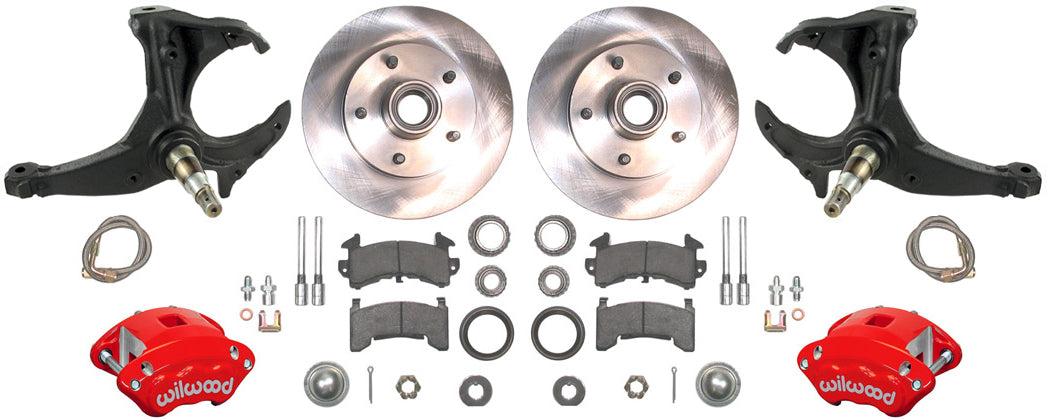 79-87 G-BODY DISC BRAKE & STOCK HEIGHT SPINDLE KIT,10.5" ROTORS,RED WIL CALIPERS