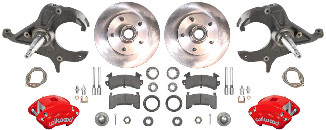 79-87 G-BODY DISC BRAKE & 2" DROP SPINDLE KIT,10.5" ROTORS,RED WILWOOD CALIPERS