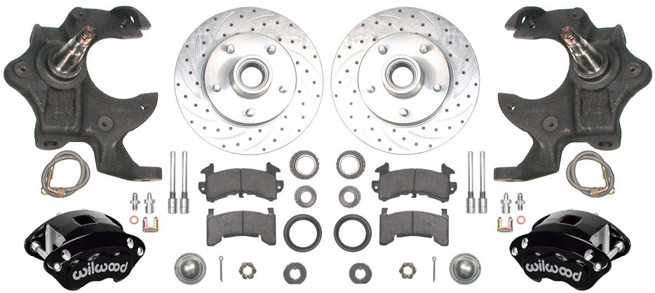 67-69 F-BODY DISC BRAKE & 1-PIECE 2" DROP SPINDLE KIT,11" DRILLED ROTORS,BLACK