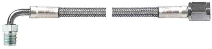 STEEL BRAIDED HOSE,-3AN F>3/16" M 90,12"