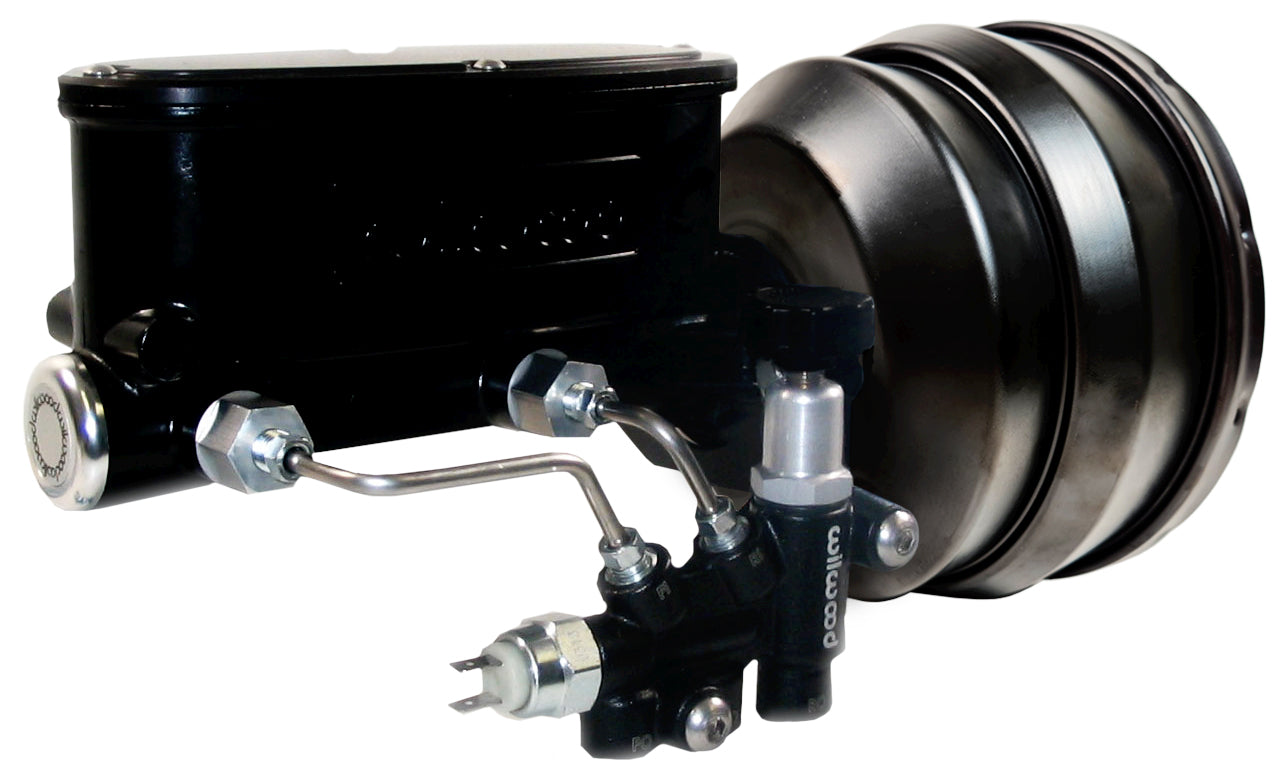 POWER BRAKE BOOSTER,BLACK,& WILWOOD BLACK MASTER CYLINDER,VALVE,65-74 CDP A,B,E