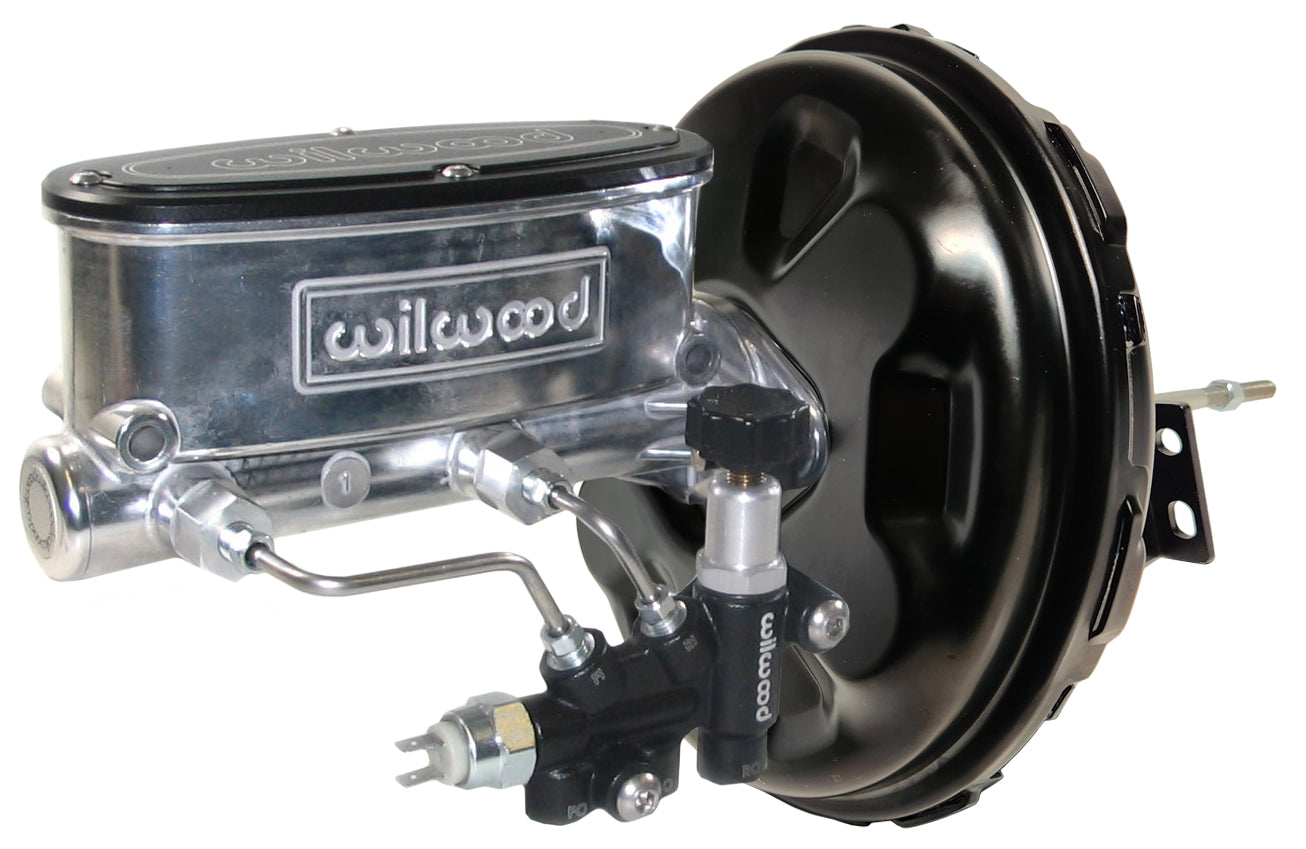 POWER BRAKE BOOSTER,BLACK,WILWOOD POLISHED MASTER CYLINDER,67-74