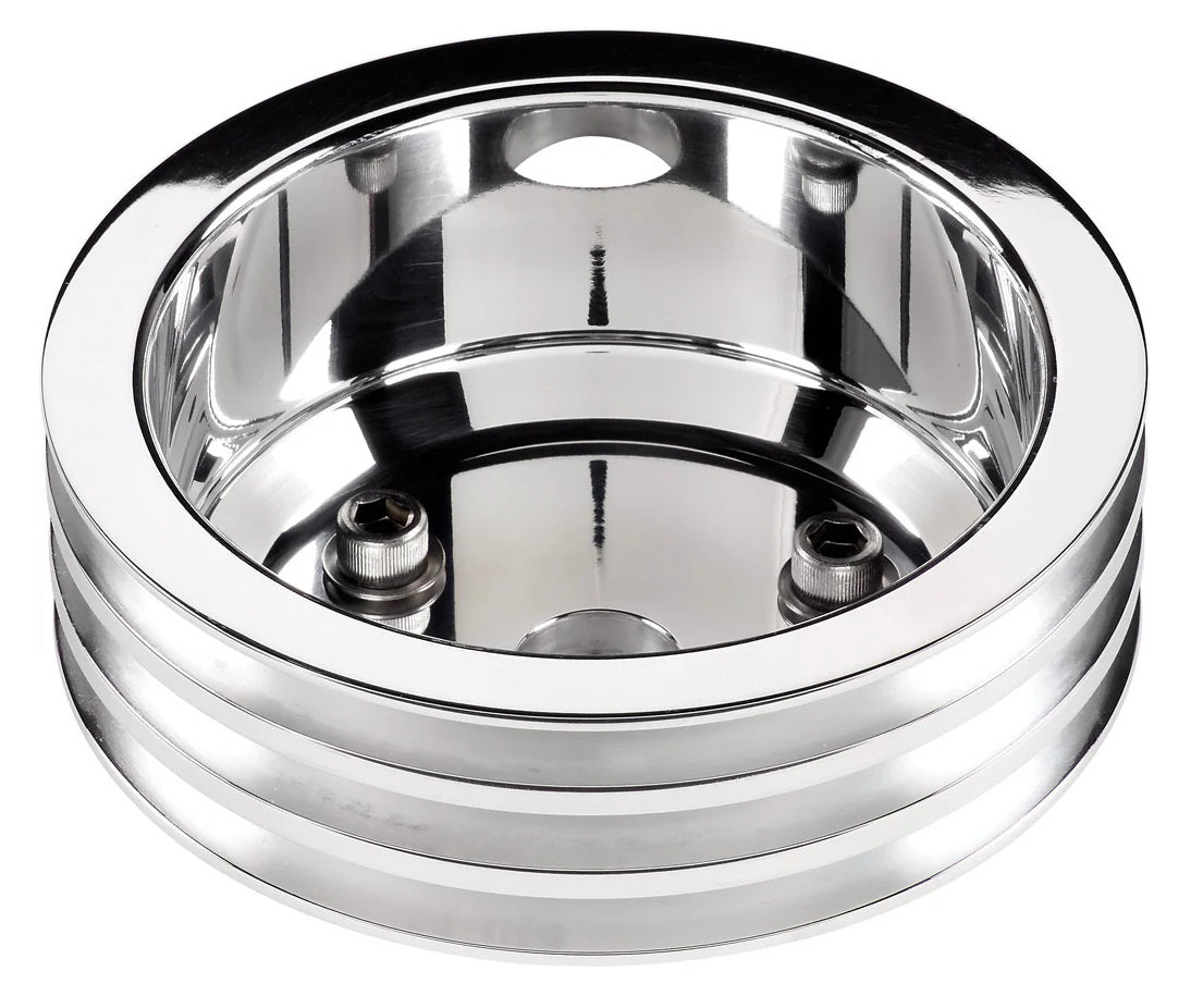 CRANK PULLEY,BBC,LWP,POLISHED ALUMINUM,3 V-BELT GROOVE