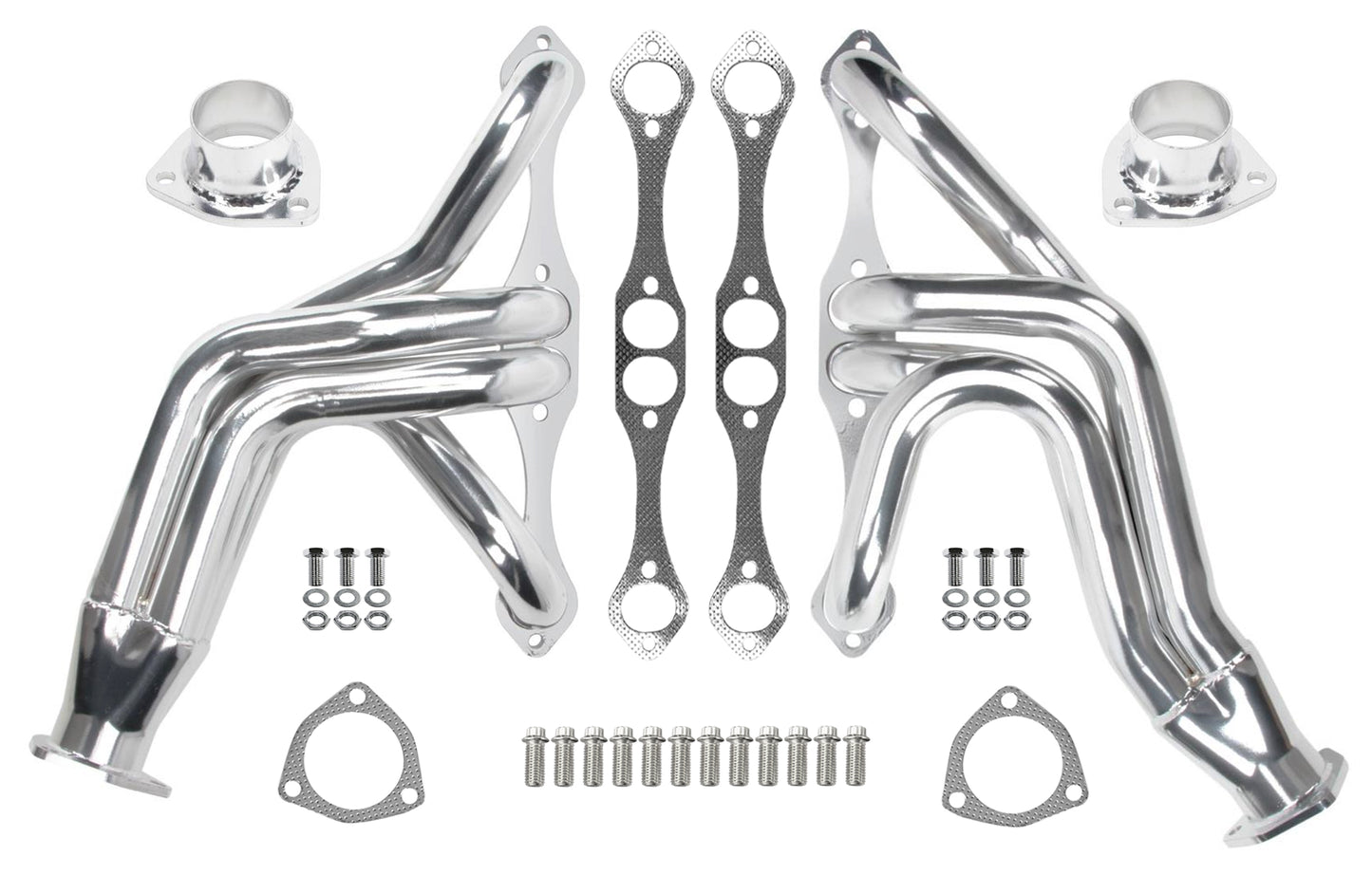 HEADER,SBC,1 5/8",55-57 CHEVY,55-82 CORVETTE,SHORT,2 1/2",POLISH STAINLESS STEEL