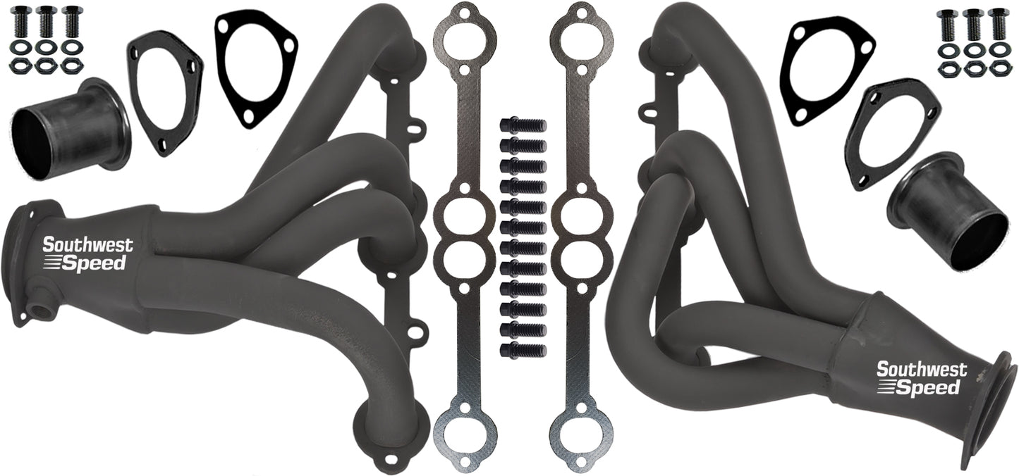 HEADER,SBC,1 1/2",78-87 GM F-,G-BODY,SHORT,2 1/2",BLACK