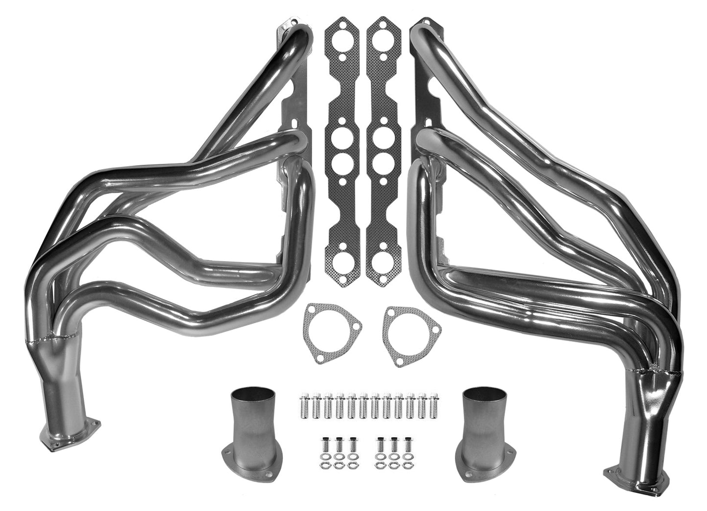 HEADER,SBC,1 5/8",67-87 GM 4WD TRUCKS,SUV,LONG TUBE,2 1/2",CHROME PLATED