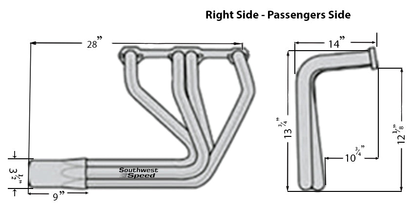 HEADER,SBC,1 5/8",T-BUCKET,FENDERLESS ROADSTER,3 1/2",CERAMIC HOT COATED