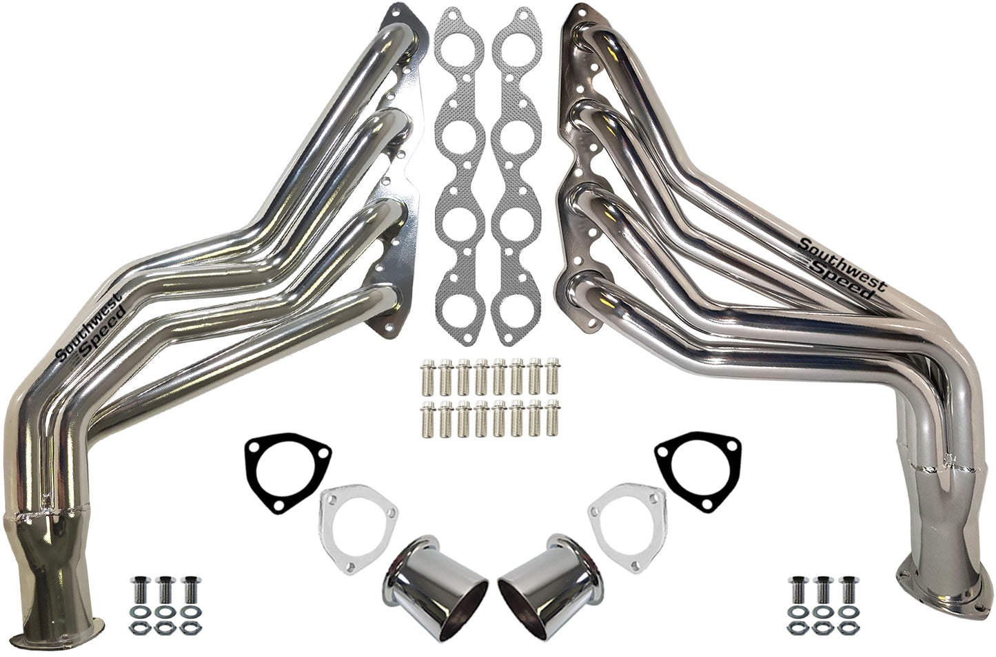 HEADER,BBC,1 3/4",68-74 GM TRUCKS,SUV,LONG TUBE,3",POLISHED STAINLESS STEEL