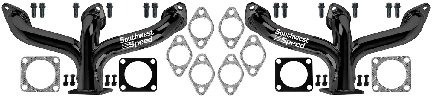 HEADER,FLATHEAD FORD V-8,1 3/4",CENTER DUMP,2 1/2" COLLECTORS,BLACK