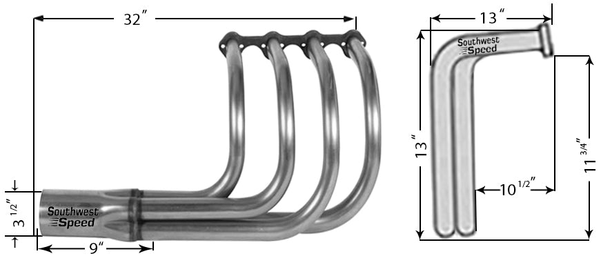 HEADER,SBF,1 5/8",T-BUCKET FENDERLESS CLASSIC ROADSTER,3 1/2",CHROME PLATED