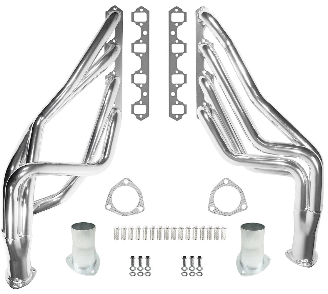HEADER,SBF,1 5/8",64-73 MUSTANG,FAIRLANE,COUGAR,LONG TUBE,3",POLISHED STAINLESS