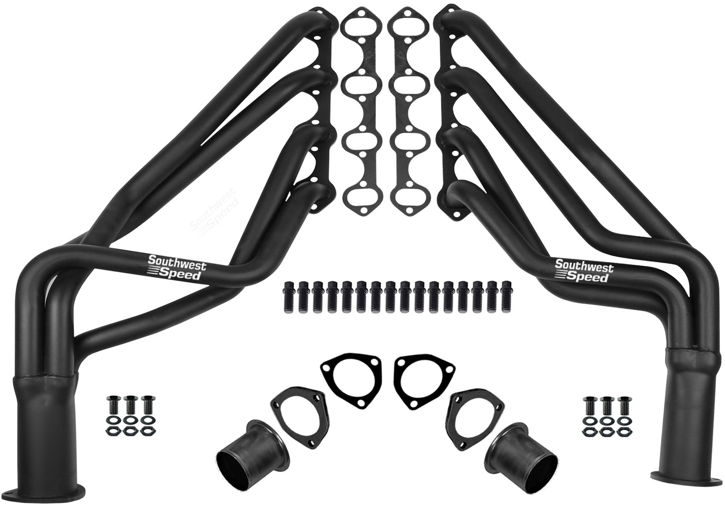 HEADER,SBF,1 1/2",66-73 MUSTANG,FAIRLANE,COUGAR LONG TUBE,3",BLACK