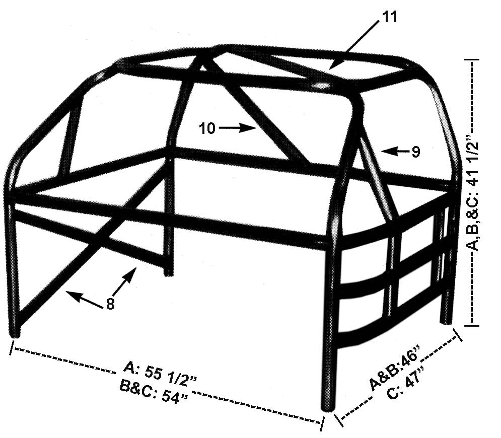 ROLL CAGE KIT,78 NEWER,54" RAILS (B)