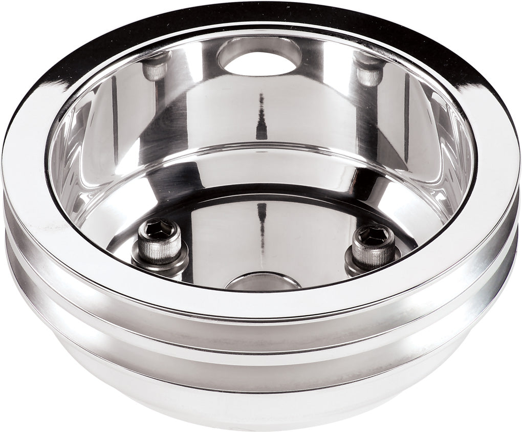 CRANK PULLEY,BBC,LWP,POLISHED,V-BELT,2 GROOVE