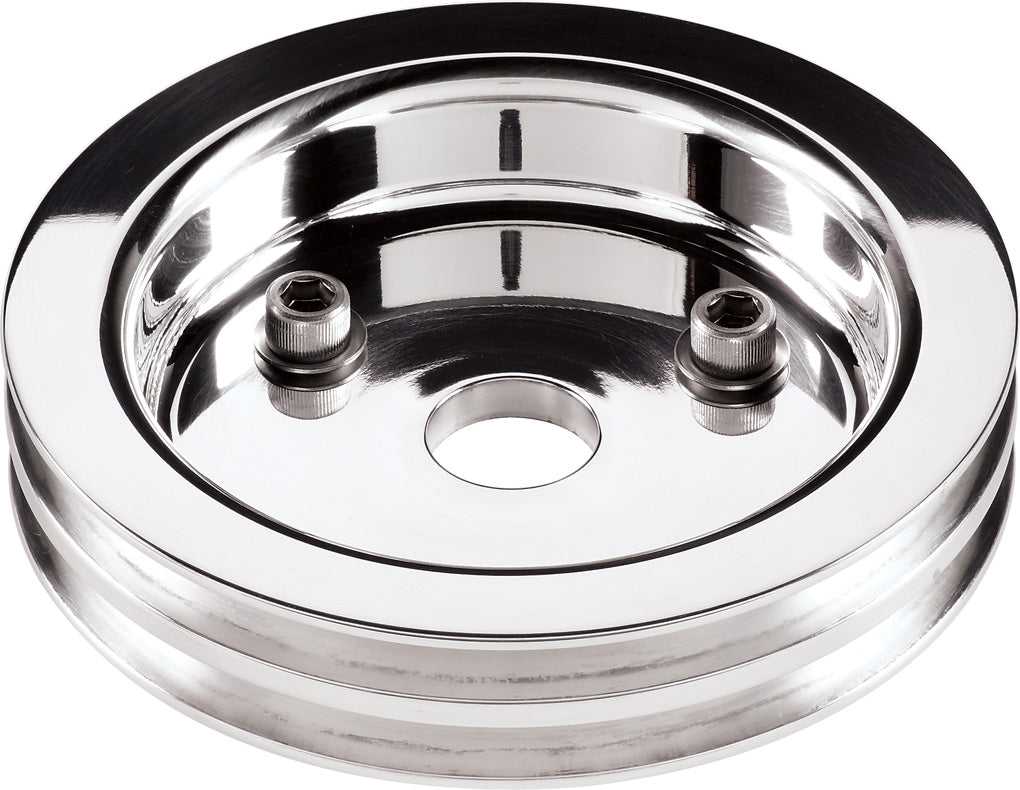 CRANK PULLEY,SBC,SWP,POLISHED,V-BELT,2 GROOVE