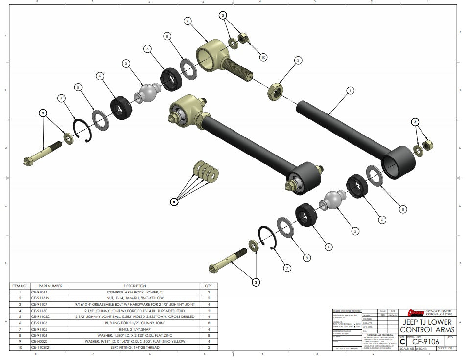 JOHNNY JOINT LOWER ARMS,FRONT OR REAR,TJ/LJ