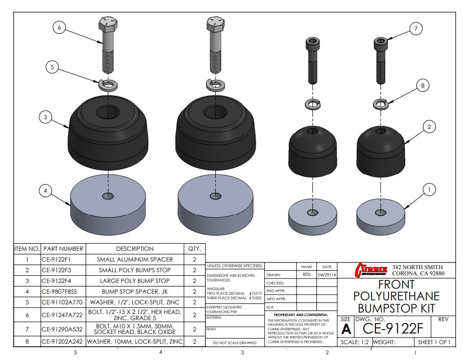 BUMP STOP KIT,TJ/LJ/XJ/MJ,FRONT,4"