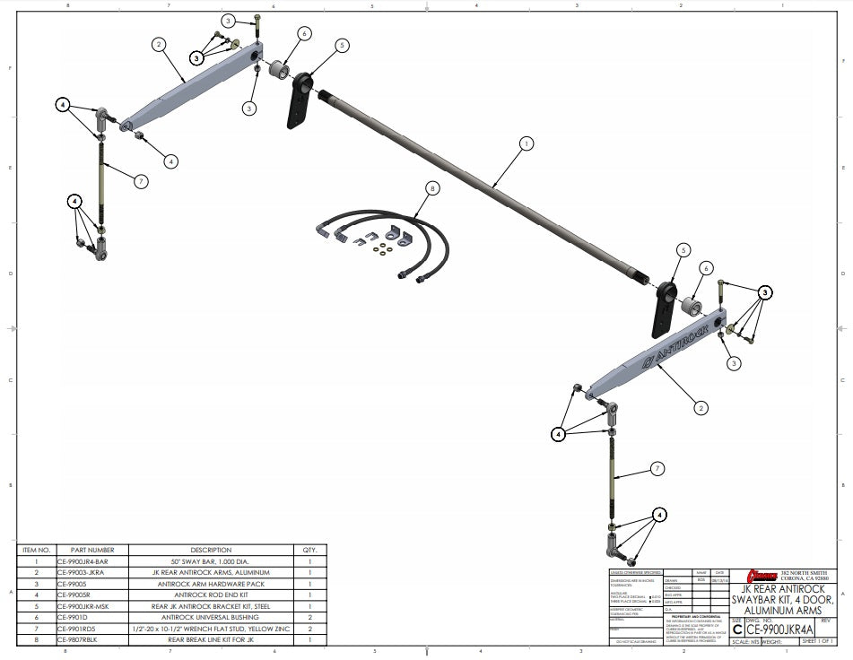 ANTIROCK FRONT & REAR SWAY BARS,JK 4-DOOR,ALUMINUM