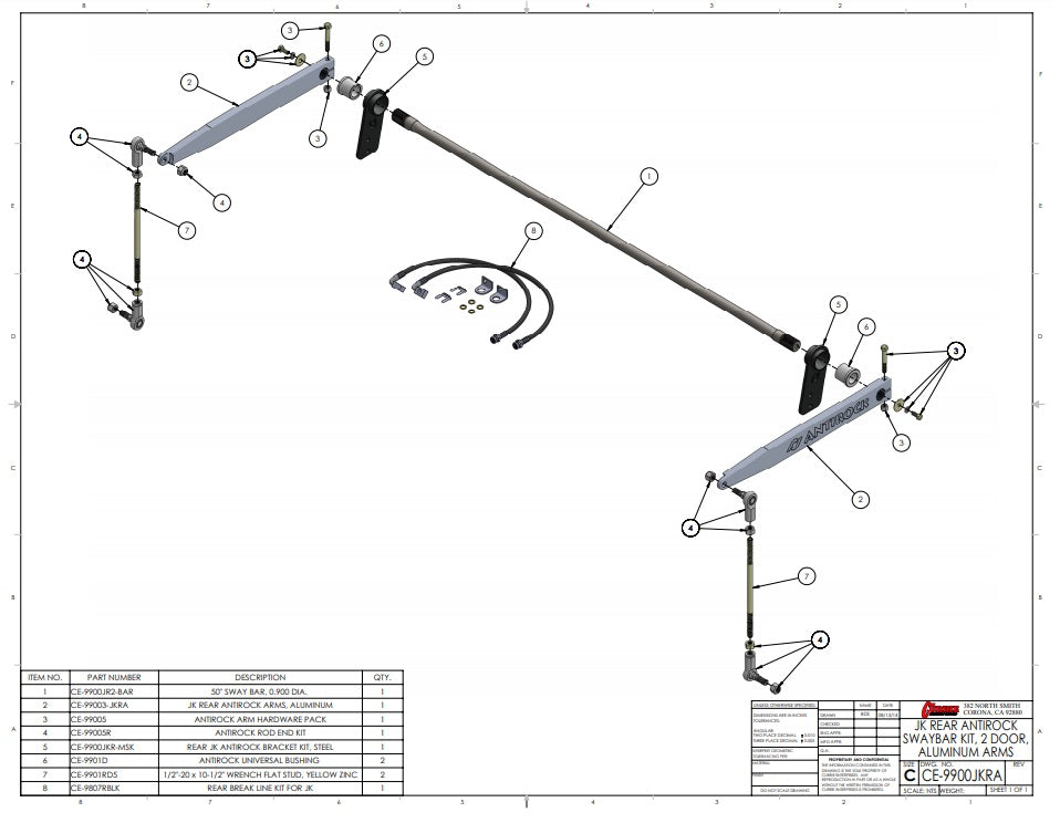 ANTIROCK FRONT & REAR SWAY BARS,JK 2-DOOR,ALUMINUM