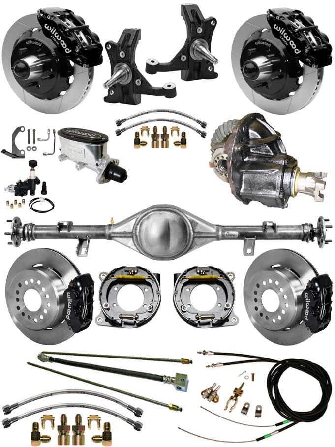 88-98 C1500 CURRIE REAR END & 2" DROP WILWOOD BRAKE KIT,13"/12" ROTORS,BLACK