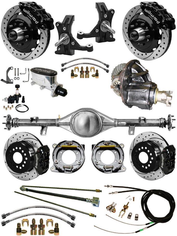 88-98 C1500 CURRIE REAR END & 2" DROP WILWOOD BRAKE KIT,13"/12" DRILLED,BLACK