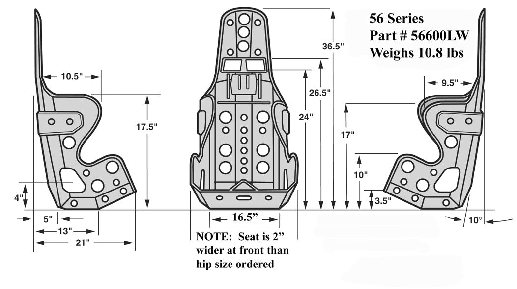 SEAT ONLY,10 DEGREE UPRIGHT,16.5",LIGHTWGHT