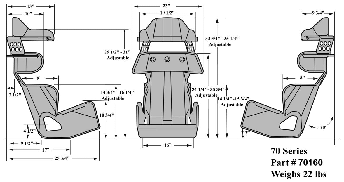 ENTRY FULL CONTAINMENT SEAT,LAYBACK,16"
