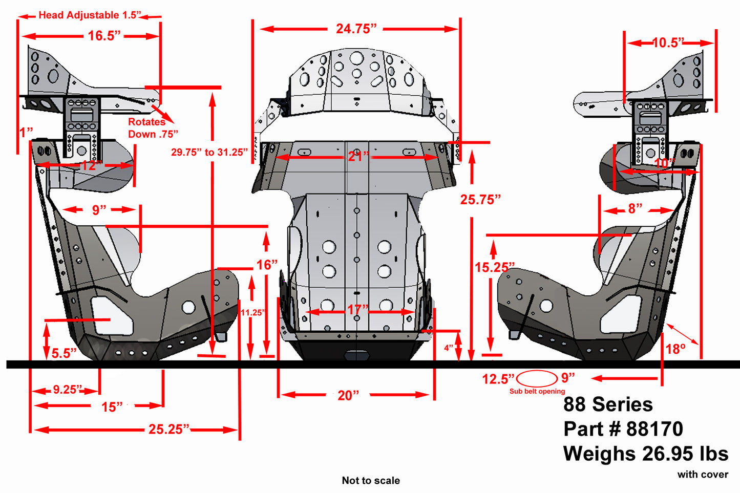 FULL CONTAINMENT SEAT/COVER,18 DEGREE,17"
