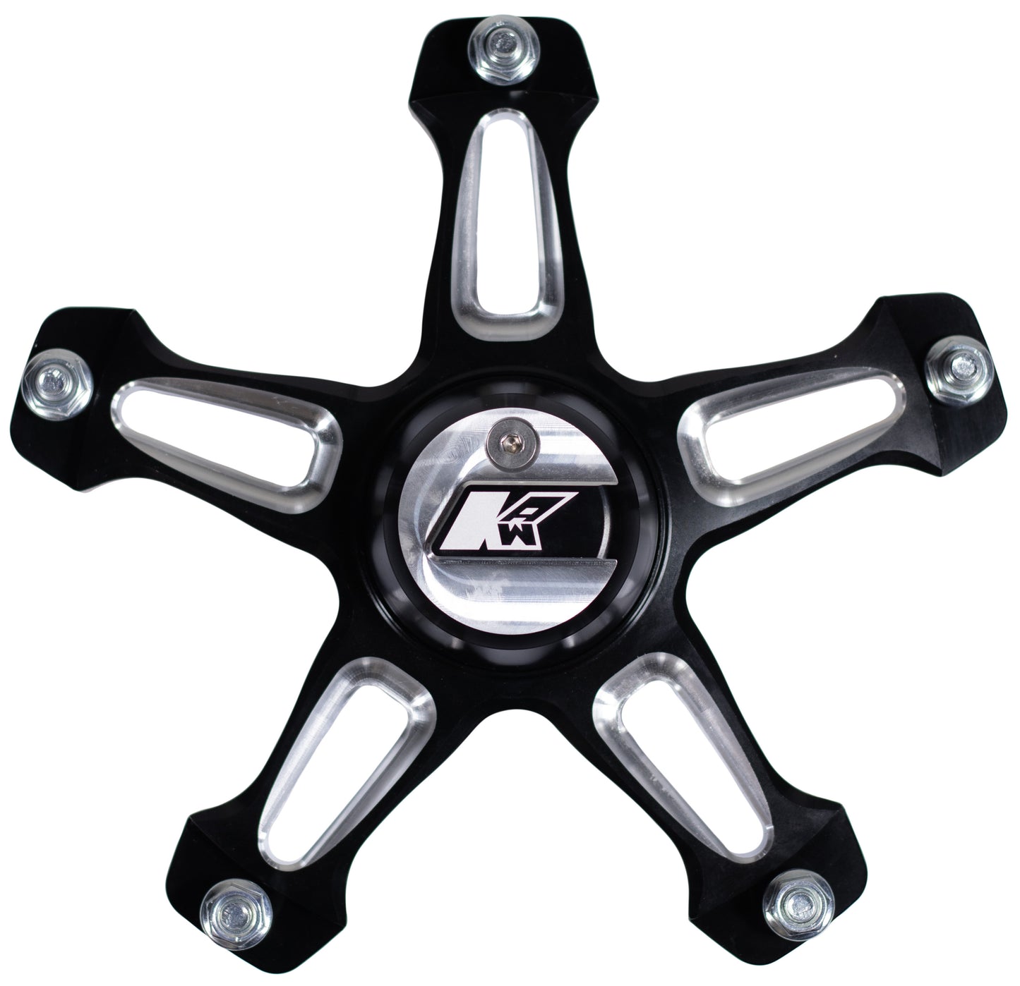 SPRINT CAR ALUMINUM HUB,BLACK,5 SPOKE,5 PIN,W/BEARINGS