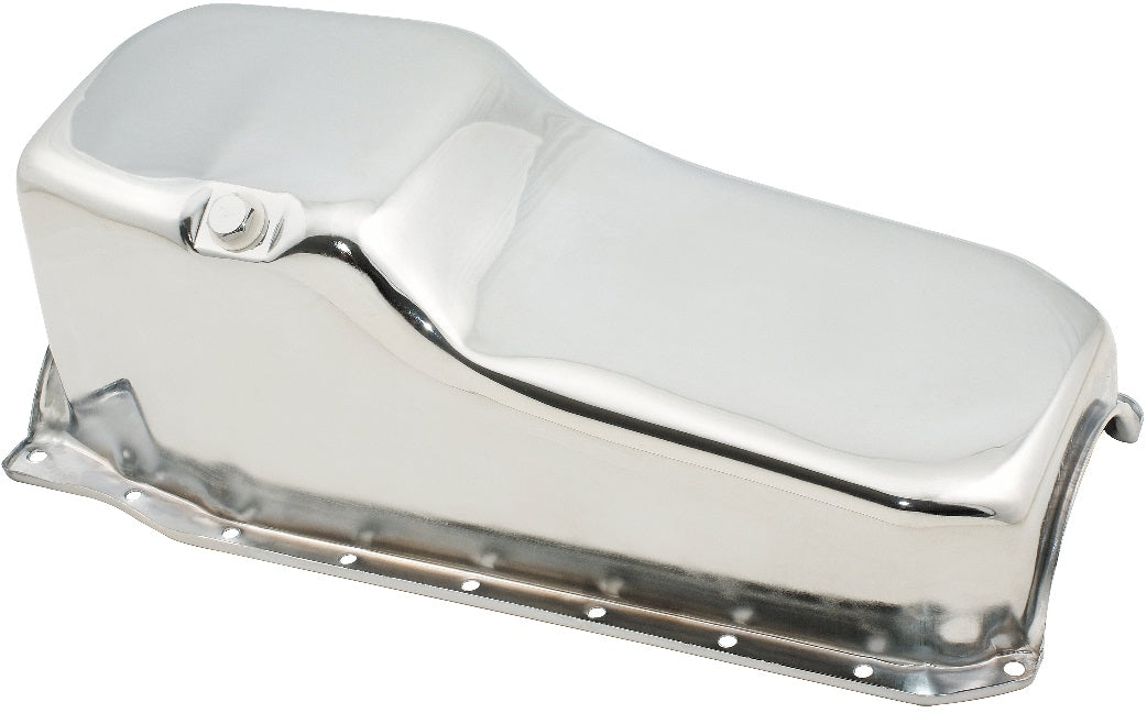 OIL PAN,SBC,305/350,86-91,RIGHT-HAND DIPSTICK,CHROME