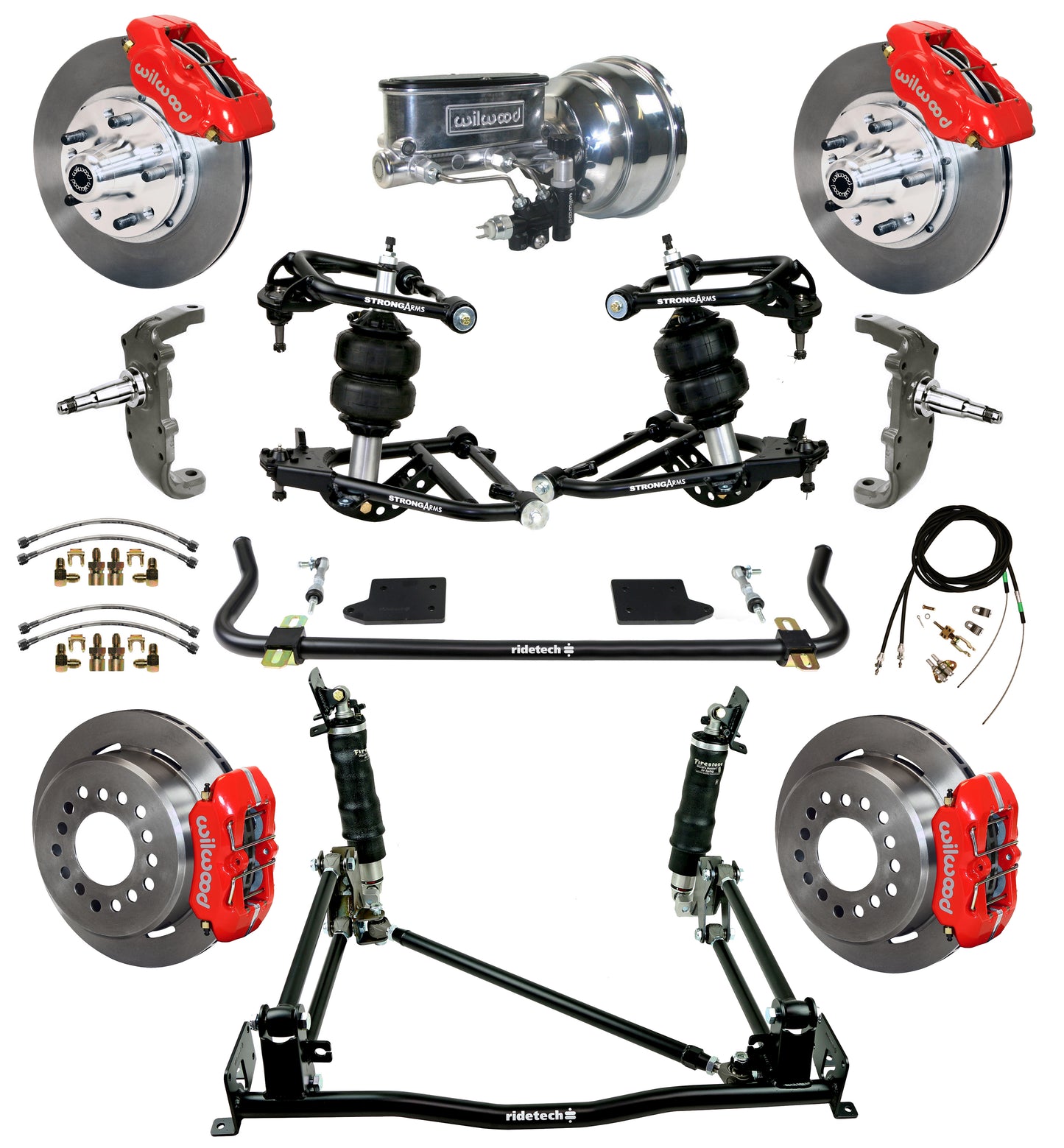 AIR RIDE & 4-LINK SYSTEM,ARMS,WILWOOD 11" BRAKES,RED CALIPERS,55-57 CHEVY