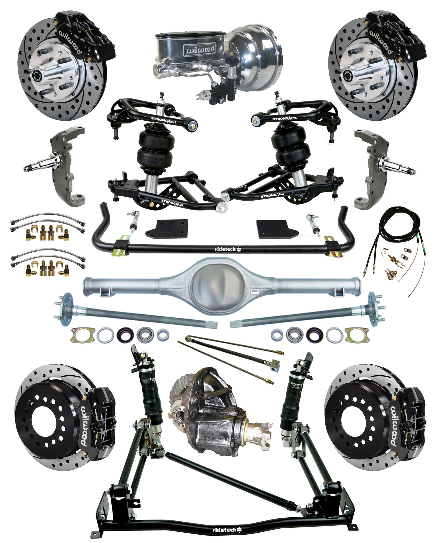 AIR RIDE & 4-LINK SYSTEM,CURRIE REAR END,WILWOOD 11" DRILLED BRAKES,BLACK,55-57