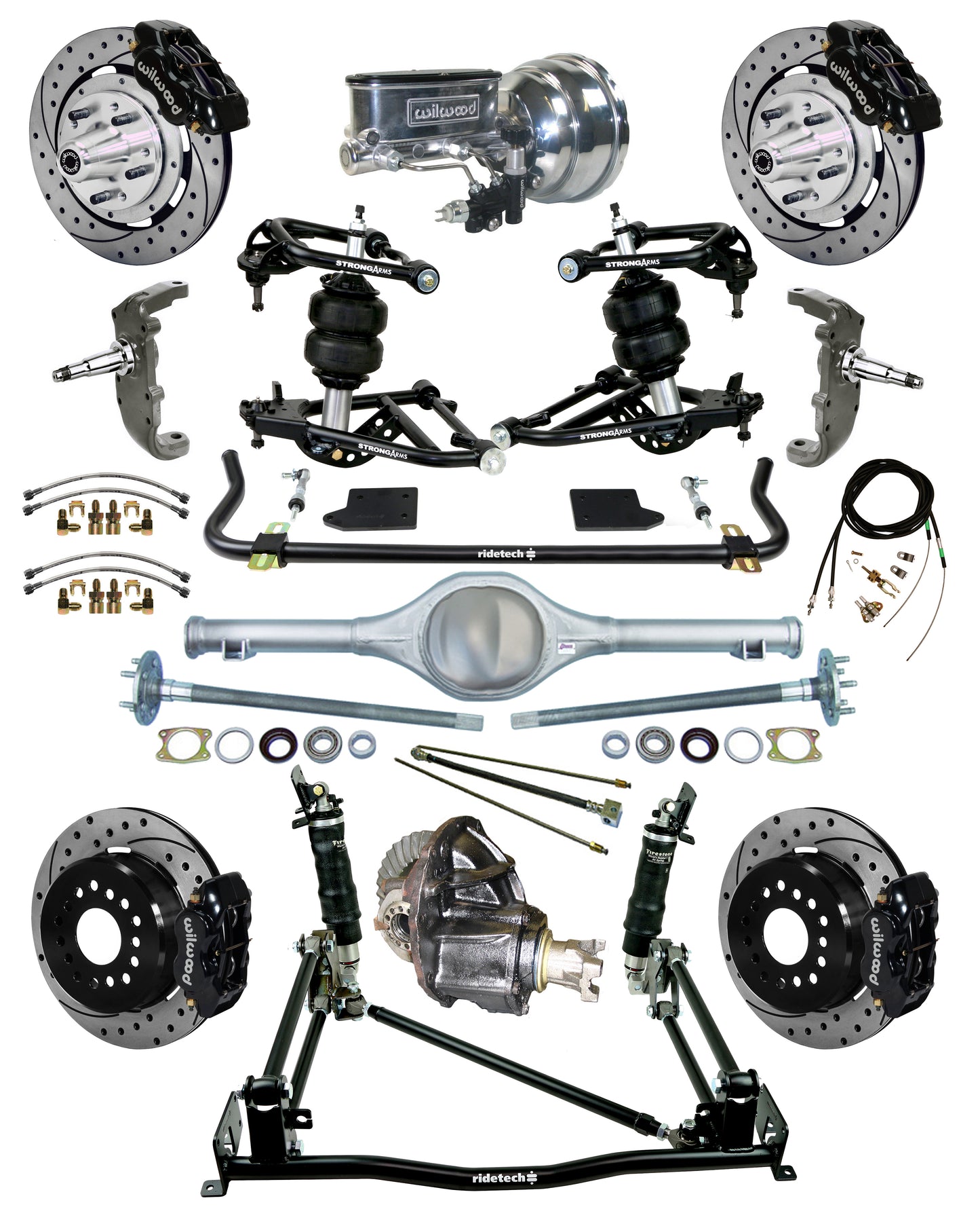 AIR RIDE & 4-LINK SYSTEM,CURRIE REAR END,WILWOOD 12" DRILLED BRAKES,BLACK,55-57