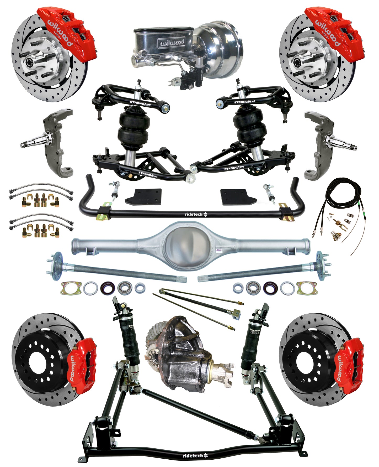 AIR RIDE & 4-LINK SYSTEM,CURRIE REAR END,WILWOOD 12" DRILLED,6 PISTON FRONT,RED