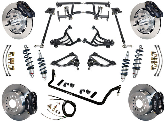 COILOVER & 4-LINK SYSTEM,WILWOOD 12" BRAKES,BLACK CALIPERS,70-81 GM F-BODY