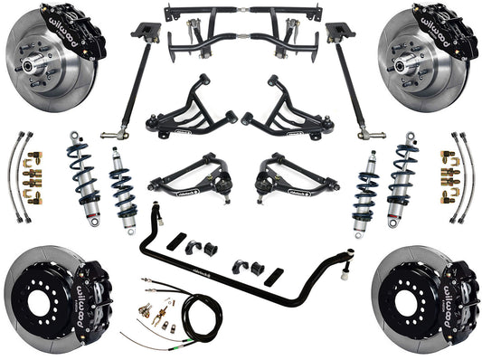 COILOVER & 4-LINK SYSTEM,WILWOOD 13" BRAKES,BLACK CALIPERS,70-81 GM F-BODY