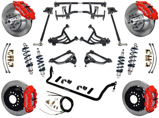 COILOVER & 4-LINK SYSTEM,WILWOOD 13" BRAKES,RED CALIPERS,70-81 GM F-BODY