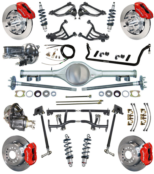 COILOVER & 4-LINK SYSTEM,CURRIE REAR END,WILWOOD 12" BRAKES,RED,70-81 GM F