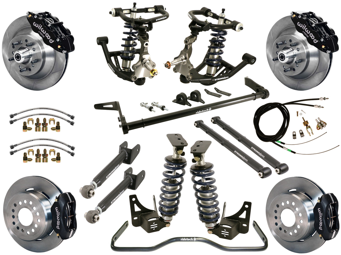 COILOVER SYSTEM,ARMS,BARS,WILWOOD 13"/12" BRAKES,BLACK CALIPERS,68-72 GM A-BODY