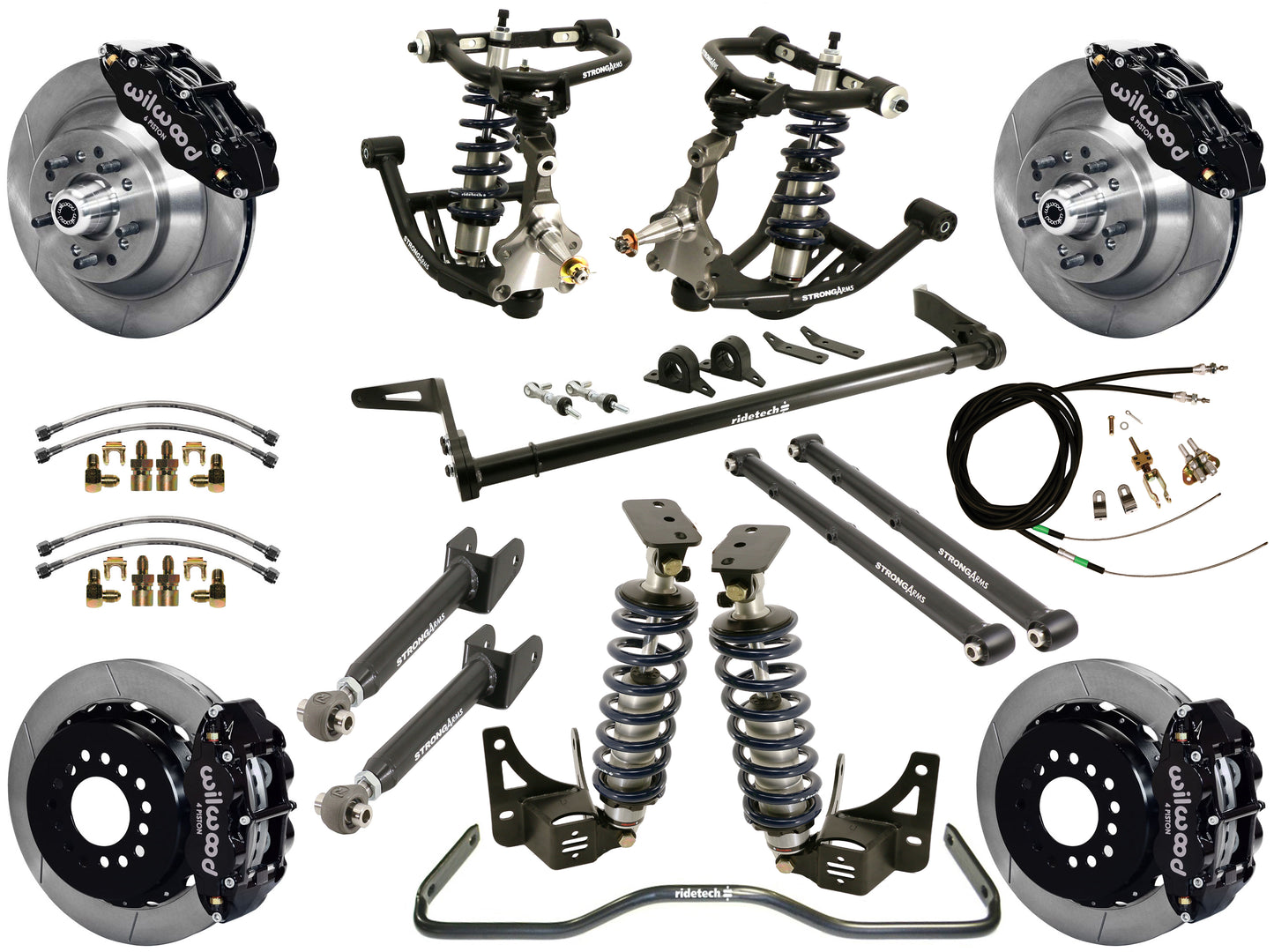 COILOVER SYSTEM,ARMS,BARS,WILWOOD 13" BRAKES,BLACK CALIPERS,68-72 GM A-BODY