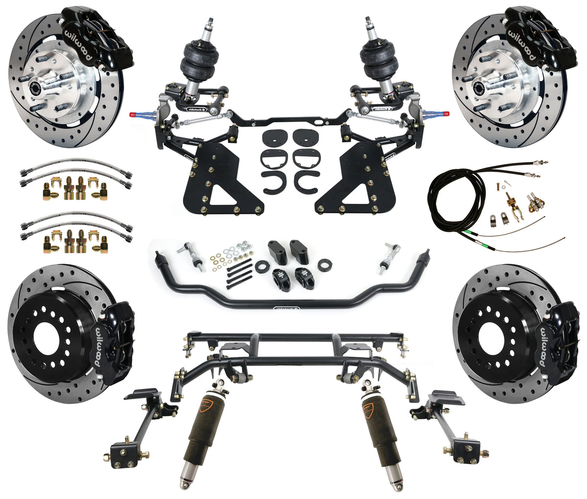 AIR RIDE & 4-LINK SYSTEM,WILWOOD 12" DRILLED BRAKES,BLACK,62-67 CHEVY II