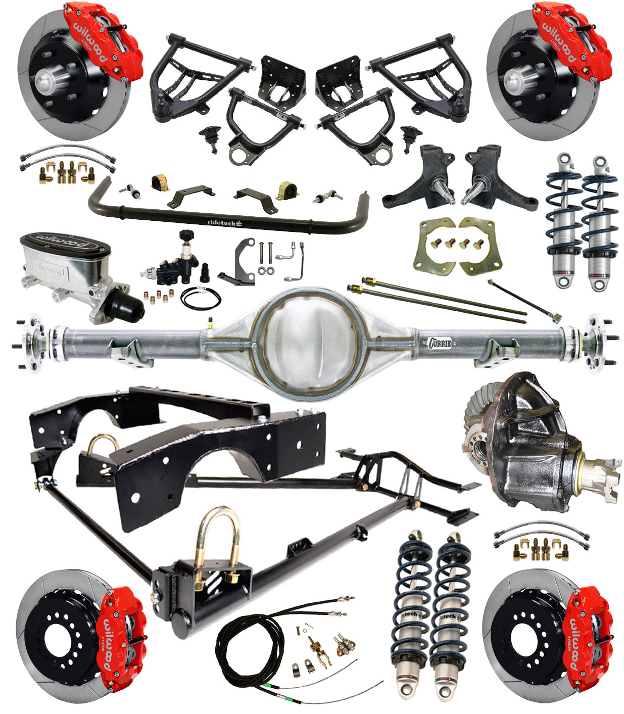COILOVER,ARMS,CURRIE REAR,WILWOOD 13" BRAKES,RED,63-70 C10
