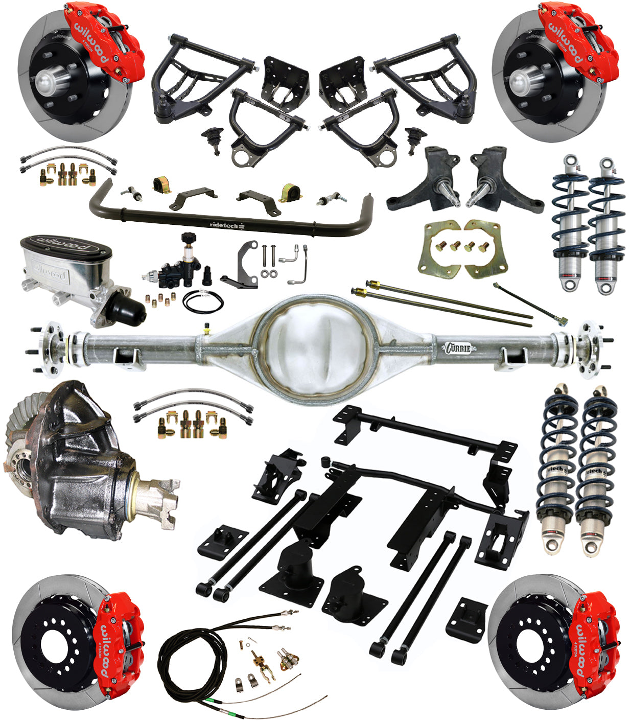 COILOVER,ARMS,CURRIE REAR,WILWOOD 13"BRAKES,RED