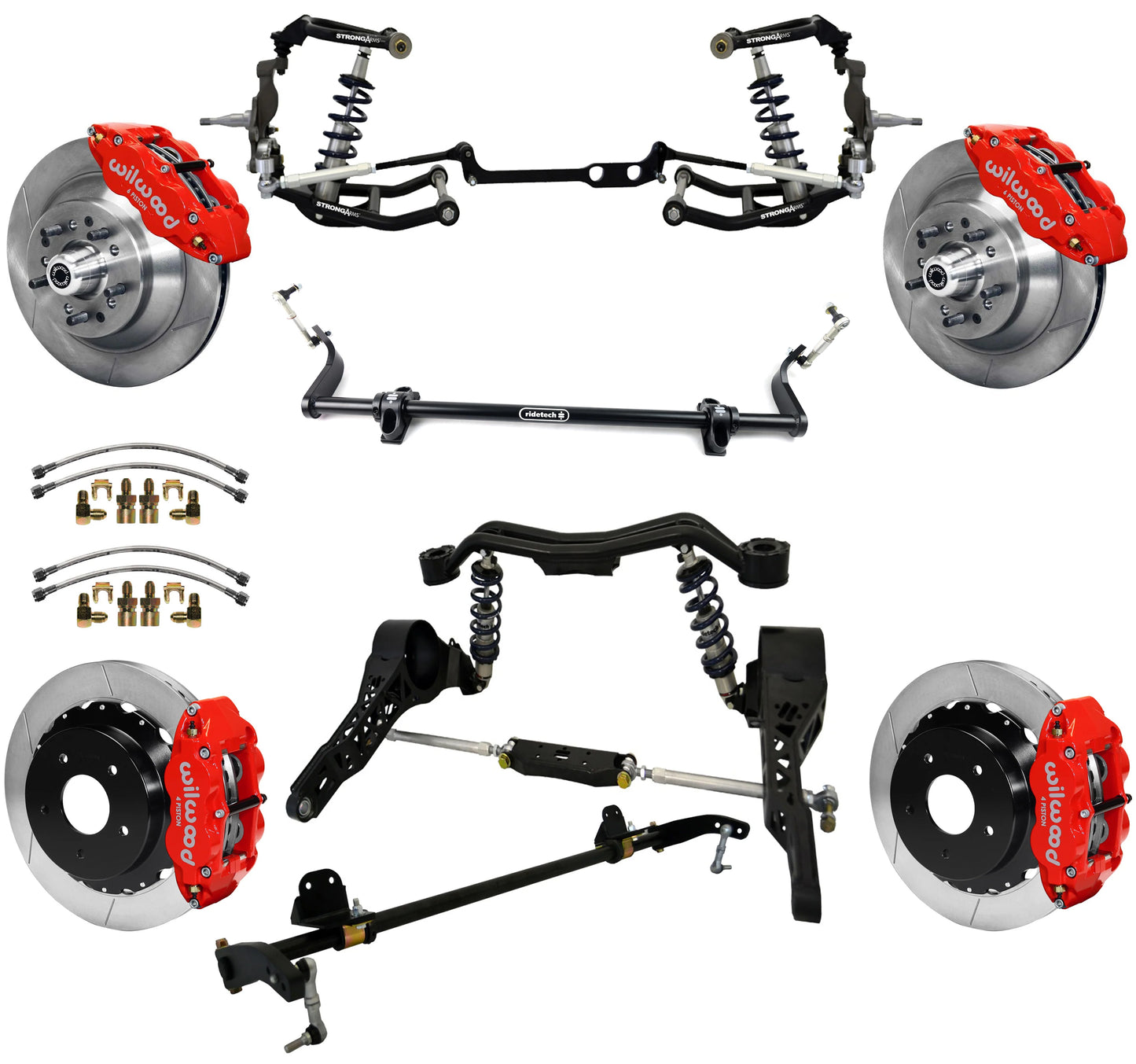 COILOVER SYSTEM W/REAR BAR,WILWOOD 13",RED,65-79 CORVETTE