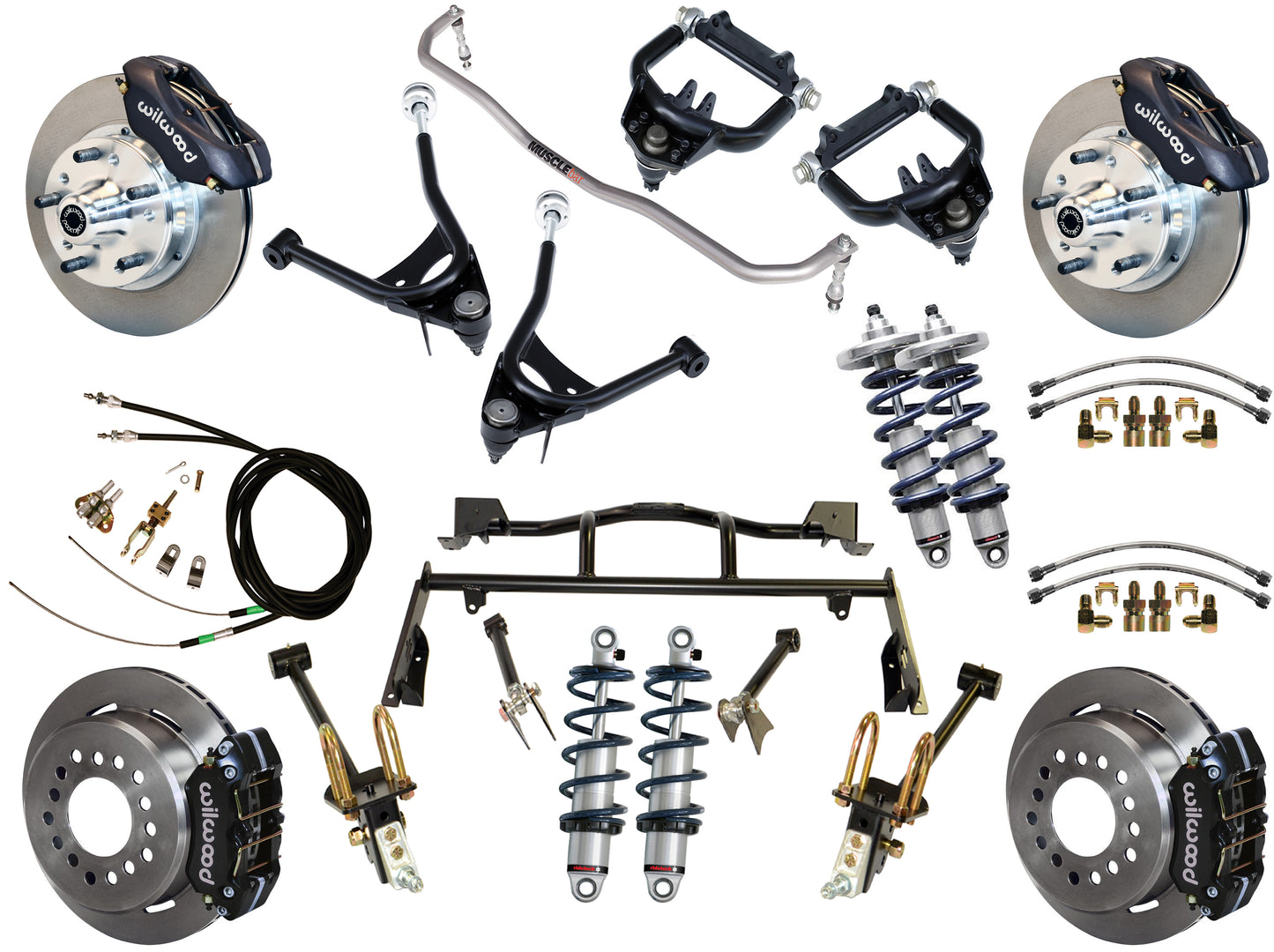COILOVER & 4-LINK SYSTEM,ARMS,WILWOOD 11" BRAKES,BLACK CALIPERS,67-70 MUSTANG