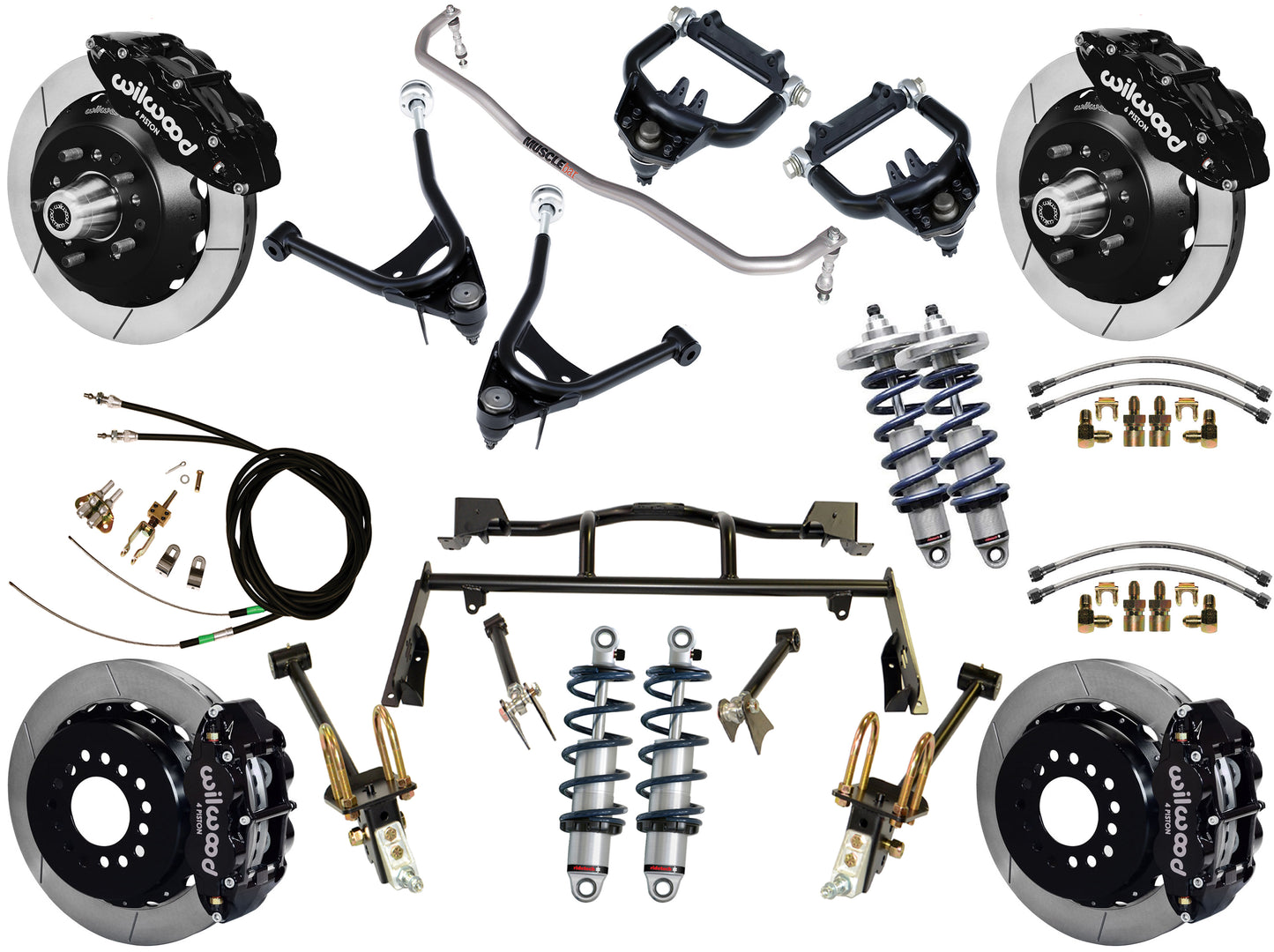 COILOVER & 4-LINK SYSTEM,ARMS,WILWOOD 13" BRAKES,BLACK CALIPERS,67-70 MUSTANG